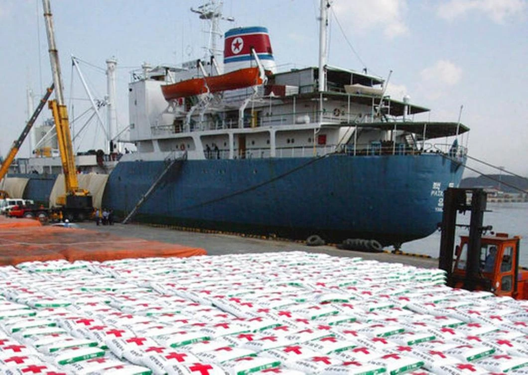 FILE - In May 23, 2005, a North Korea cargo ship Paik Du San cast anchor as the bags of fertilizer are loading its at Ulsan port in Ulsan, South Korea. North Korea has been condemned and sanctioned for its nuclear ambitions, yet has still received food, fuel and other aid from its neighbors and adversaries for decades. (AP)