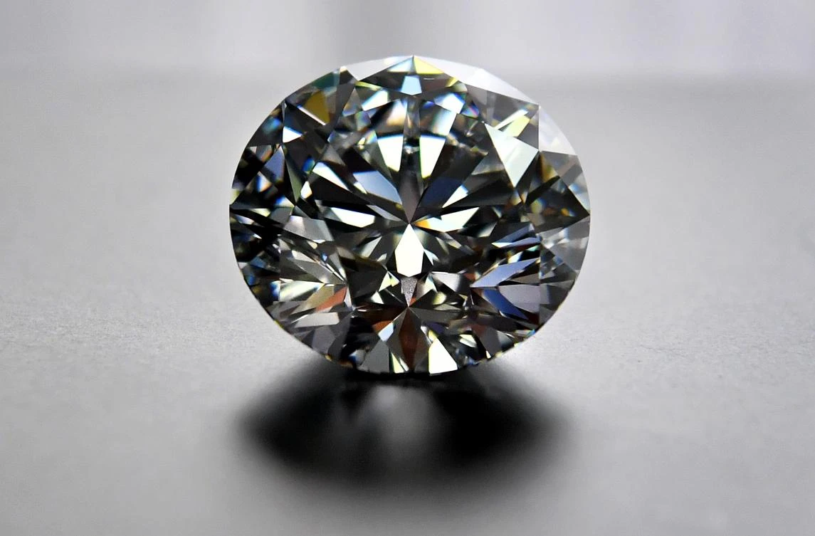 A close-up view of the main 51.38-carat round-cut diamond, the Dynasty, from Russian diamond miner Alrosa’s Dynasty polished diamonds collection in Moscow on August 3, 2017. (AFP)
