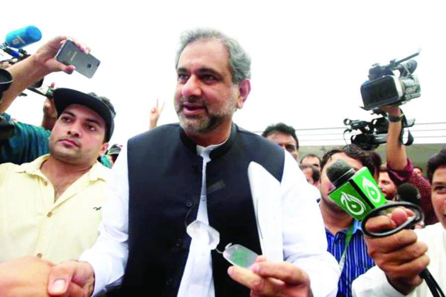 Pakistan’s new Prime Minister Shahid Khaqan Abbasi speaks to journalists in Islamabad, on Tuesday. (Reuters)