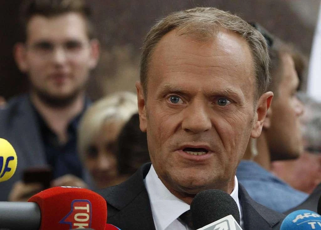President of the European Council Donald Tusk speaks to the media outside the prosecutor's office in Warsaw, Poland, Thursday, Aug. 3, 2017. (AP)