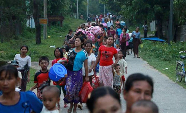 Residents displaced by conflict flee from Maungdaw in Rakhine State in this file photo. (AFP)
