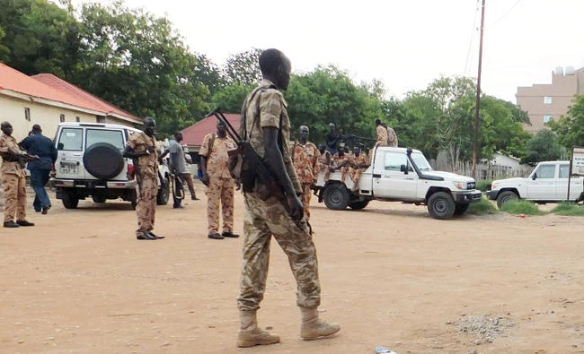South Sudanese soldiers patrol a town in this file photo. (Reuters)