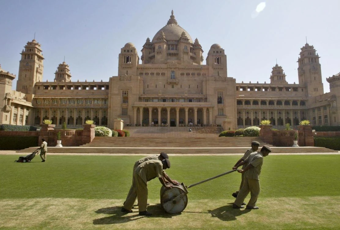 FILE - This March 6, 2007 photo, shows a general view of the Umaid Bhawan Palace in Jodhpur, India. The 347-room palace, considered one of the world's fanciest residences, was used as the primary location for "Viceroy House," a film by director Gurinder Chadha. The movie details the last days of the British Empire in India and the bloody partition with what became Pakistan in 1947. (AP)