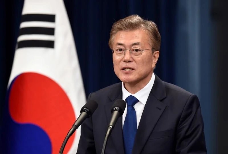 South Korea's President Moon Jae-In speaks during a press conference at the presidential Blue House in Seoul on May 10, 2017. (REUTERS)