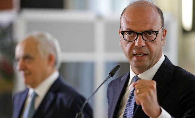 Italian Foreign Minister Angelino Alfano with Ghassan Salame, UN Special Representative for Libya, during Tuesday’s news conference in Rome. (Reuters)
