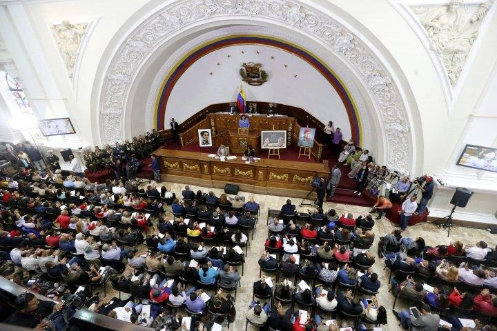 Constitutional Assembly delegate Carmen Melendez speaks from the podium during a session in Caracas, Venezuela, Tuesday, Aug. 8, 2017. (AP)