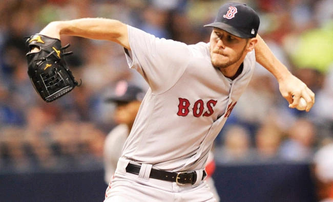 Boston Red Sox starter Chris Sale pitches against the Tampa Bay Rays during the third inning of
a baseball game Tuesday in St. Petersburg, Florida. (AP)
