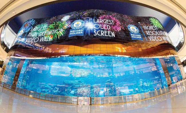 Emaar Entertainment, the leisure and entertainment subsidiary of Emaar Properties, has unveiled a record-breaking organic light-emitting diode (OLED) screen above Dubai Aquarium and Underwater Zoo.
