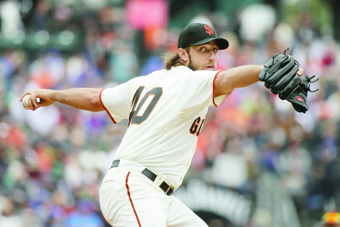 San Francisco Giants starting pitcher Madison Bumgarner works in the second inning of a baseball game against the Chicago Cubs
Wednesday in San Francisco. (AP)