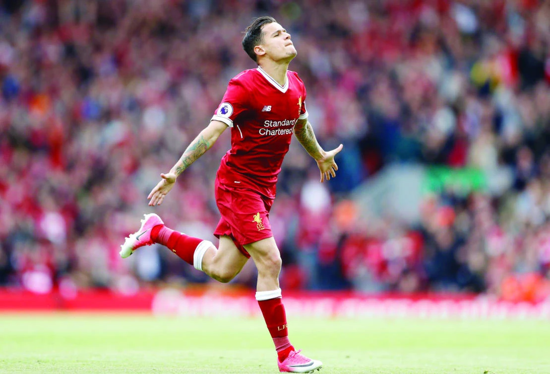 Philippe Coutinho celebrates scoring a goal during a match between Liverpool and Middlesbrough in Liverpool in this file photo. (Reuters)