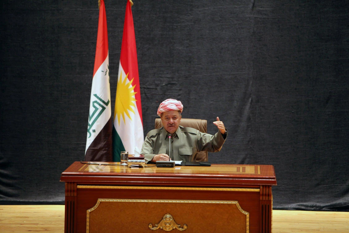 Iraq's Kurdistan region's President Massoud Barzani speaks during his meets with clerics and elders from the cities of the Kurdistan region in Erbil, Iraq August 9, 2017. (REUTERS)