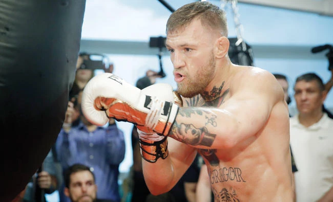 Conor McGregor trains during a media workout in Las Vegas on Friday. (AP)