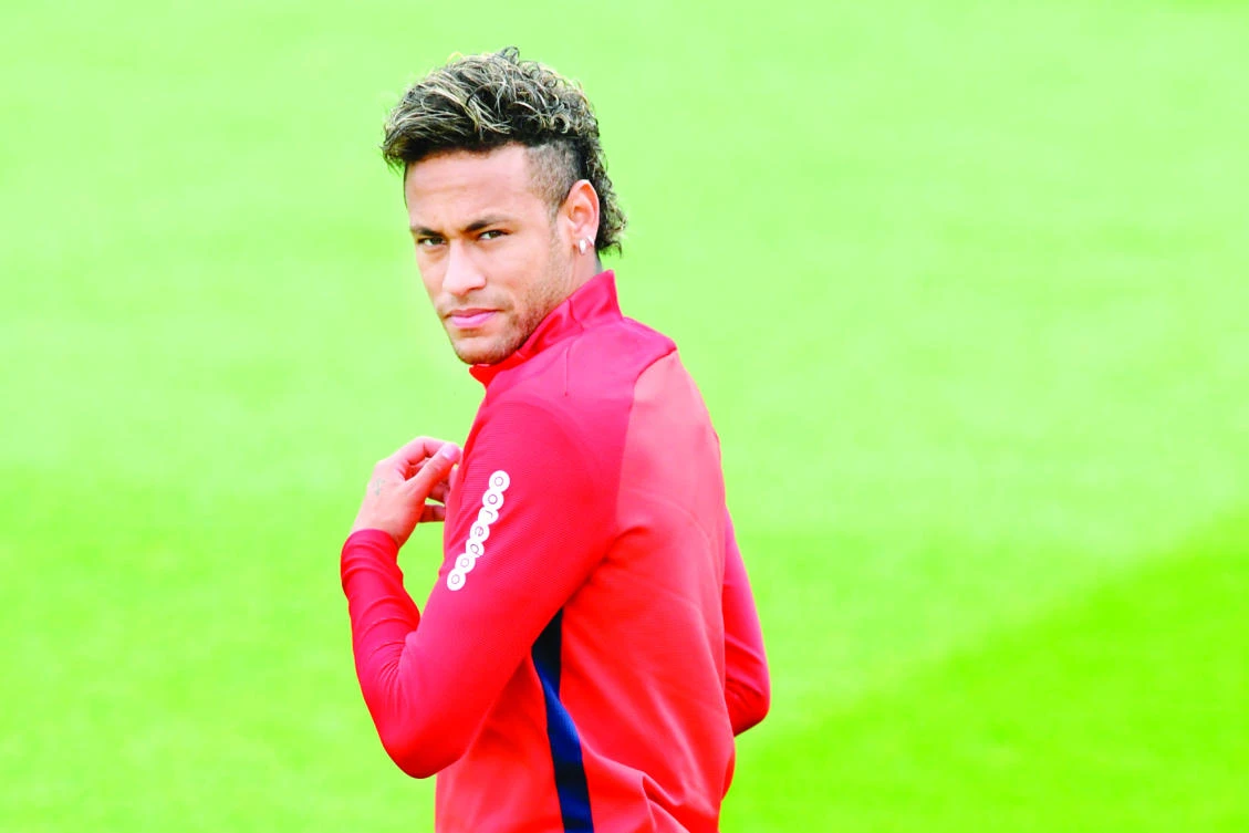 Neymar attends a training session in Saint-Germain-en-Laye, France, on Friday. (AFP)