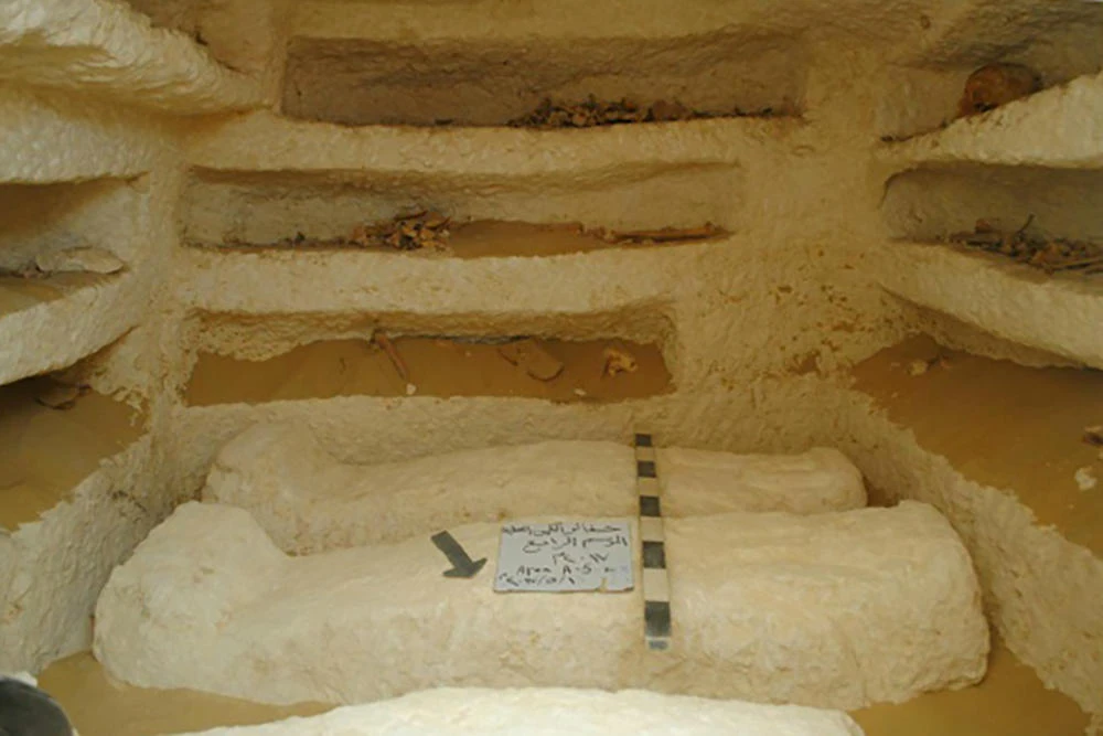 A handout picture released by the Egyptian Antiquities Ministry on August 15, 2017 shows three ancient tombs containing sarcophagi. (Egyptian Antiquities Ministry via AFP)