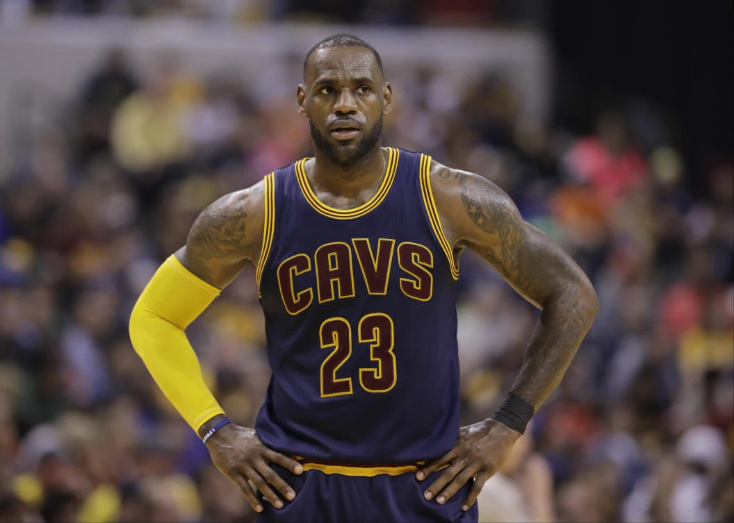 In this April 23, 2017, file photo, Cleveland Cavaliers' LeBron James looks on during the second half in Game 4 of a first-round NBA basketball playoff series against the Indiana Pacers in Indianapolis. James took a hard swipe at President Trump on Tuesday, Aug. 15, while calling for unity in light of the Charlottesville tragedy. Speaking on stage to students, parents and families connected his to foundation at the end of a day-long event at Cedar Point Amusement Park, James said he wanted to spend a moment addressing the weekend’s violent protests in Virginia, where a woman was killed. (AP)