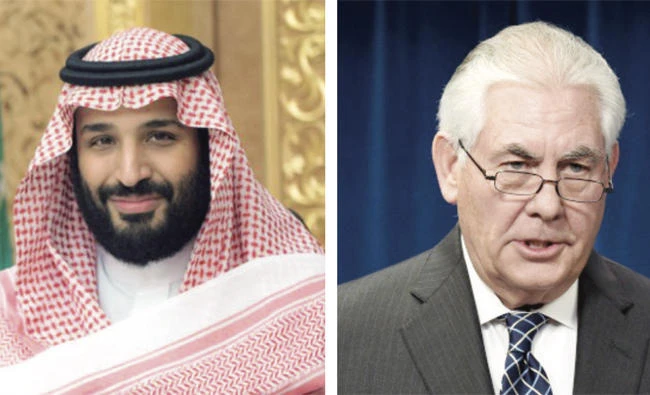 Crown Prince Mohammed bin Salman, left, and US Secretary of State Rex Tillerson.