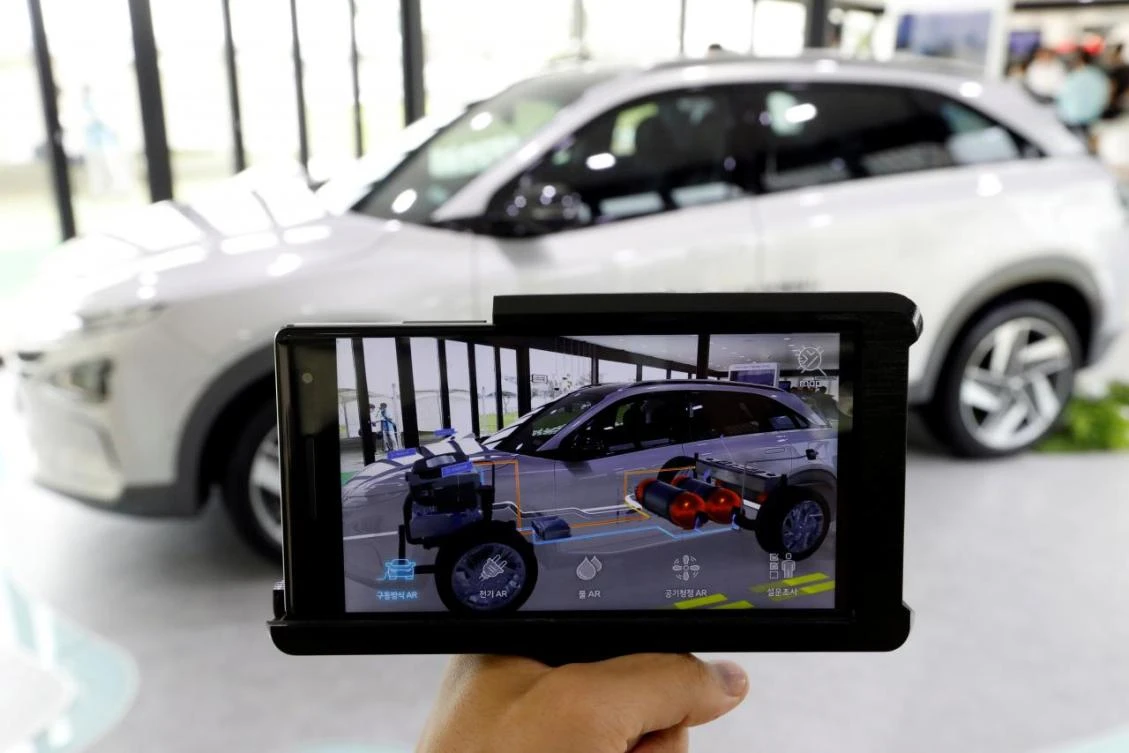 Above, Hyundai’s new fuel cell sports utility vehicle on display in Seoul, South Korea. (Reuters)