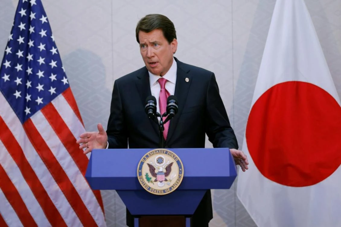 New US Ambassador to Japan William Hagerty speaks during a press conference upon his arrival at Narita International Airport in Narita, east of Tokyo, Thursday, Aug. 17, 2017. (REUTERS)