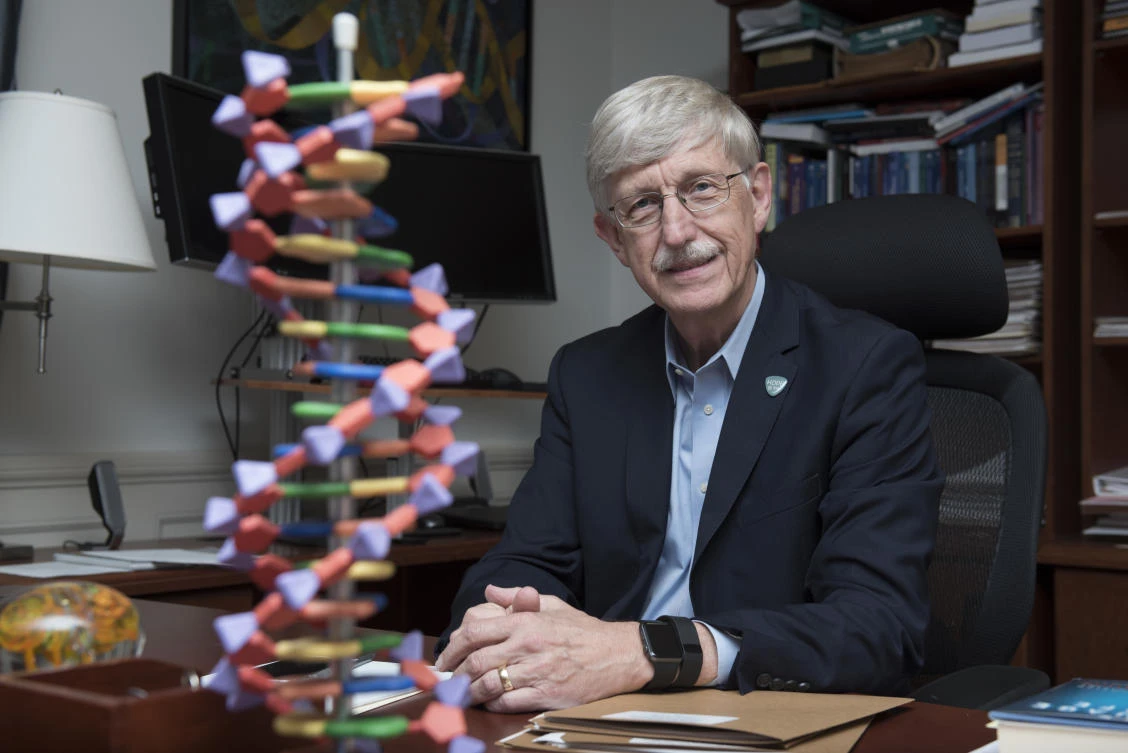 National Institutes of Health (NIH) Director Francis Collins poses for a portrait at the NIH headquarters in Bethesda, Md., Friday, July 28, 2017. After DNA testing showed he was predisposed to Type 2 diabetes, which is more likely to develop if a person is overweight or obese, Collins shed 35 pounds (16 kilograms). (AP)