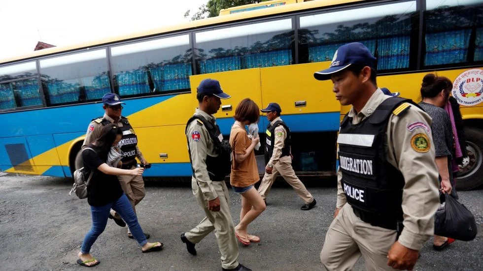 A file picture of Chinese citizens arrested last month in Cambodia for suspected telecoms fraud. (Reuters)