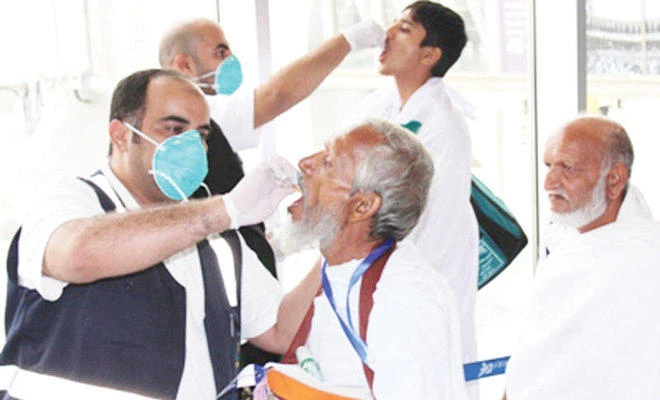 Polio vaccines are given to Hajj pilgrims at the port of entry.