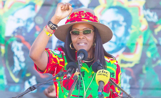 In this July 21, 2017 photo Zimbabwe's first lady, Grace Mugabe, greets supporters at a rally in Lupane, Zimbabwe. (AP)