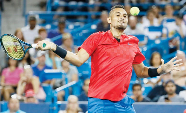 Nick Kyrgios, of Australia, returns to Rafael Nadal, of Spain, at the Western & Southern Open tennis tournament Friday in Mason, Ohio. (AP)