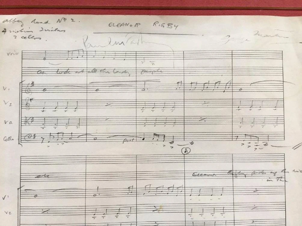 A handout picture by Omega Auctions shows the original score for The Beatles song “Eleanor Rigby” that will be auctioned on September 11, 2017. (Omega Auctions via AFP)