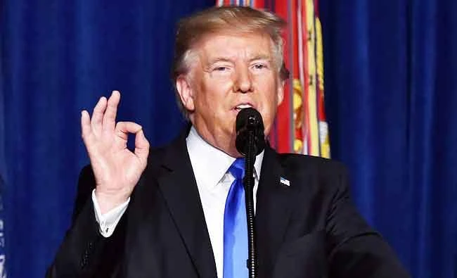 US President Donald Trump speaks during his address to the nation from Joint Base Myer-Henderson Hall in Arlington, Virginia, on Monday. (AFP)
