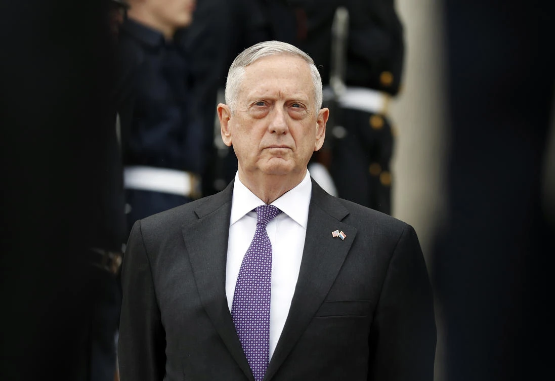 In this photo, US Defense Secretary Jim Mattis stands as he waits for Netherlands Minister of Defense Jeanine Hennis-Plasschaert during an enhanced honor cordon at the Pentagon in Washington, US, on Aug 15, 2017. (File Photo by AP)