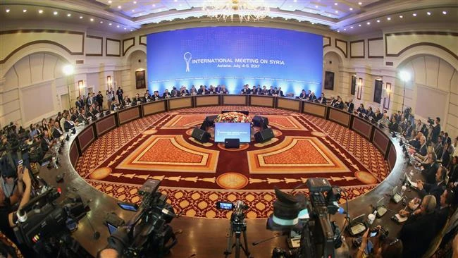 A picture shows a general view of the fifth round of Syria peace talks in Kazakh capital city of Astana on July 5, 2017. (Photo by AFP)