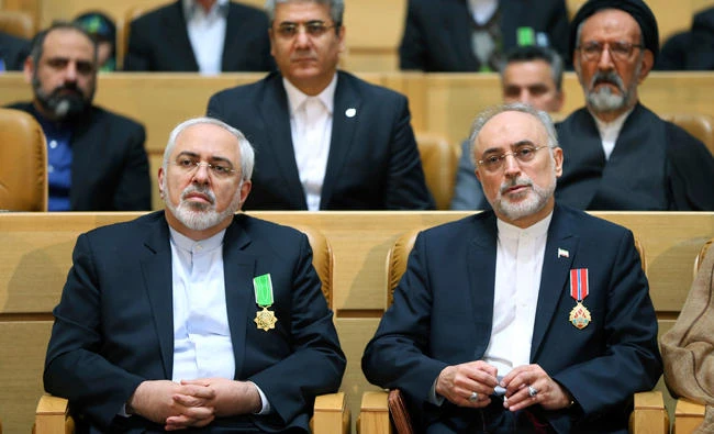 Ali Akbar Salehi, chief of Iran’s Atomic Energy Organization, with Foreign Minister Mohammad Javad Zarif in Tehran. (AP)