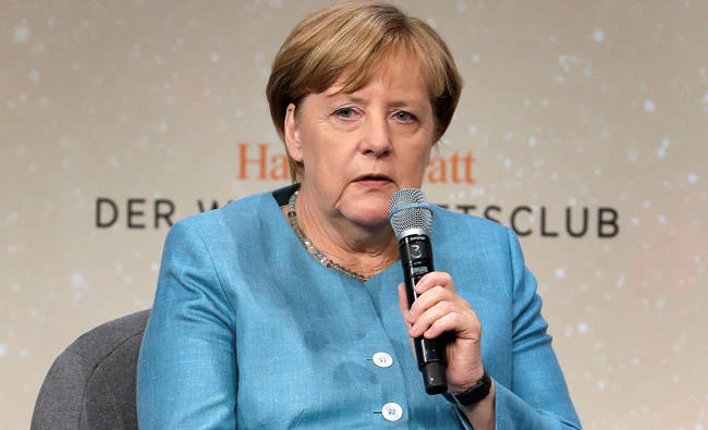 German Chancellor Angela Merkel speaks during the "Deutschland Live" (Germany Live) event, organized by business daily Handelsblatt in Berlin. (Reuters)