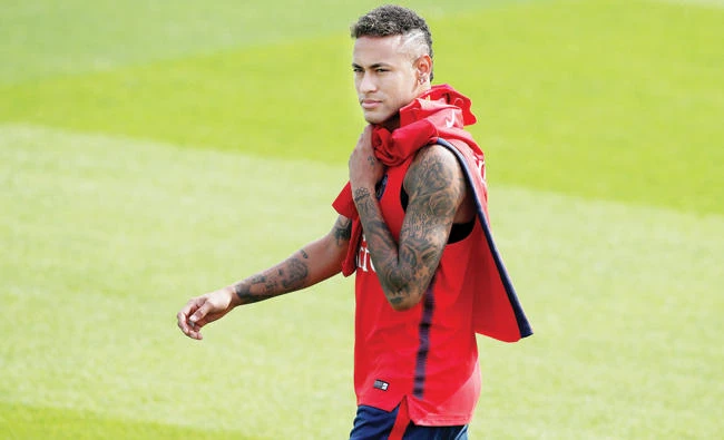 Paris St Germain's Neymar during training on Wednesday. (Reuters)