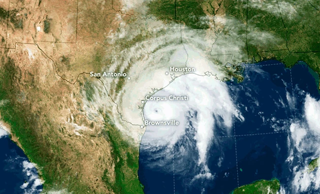 This August 25, 2017, image of Hurricane Harvey taken from NASA's Earth Observatory shows the storm’s eye as it nears landfall in the southeastern coast of Texas. (AFP)