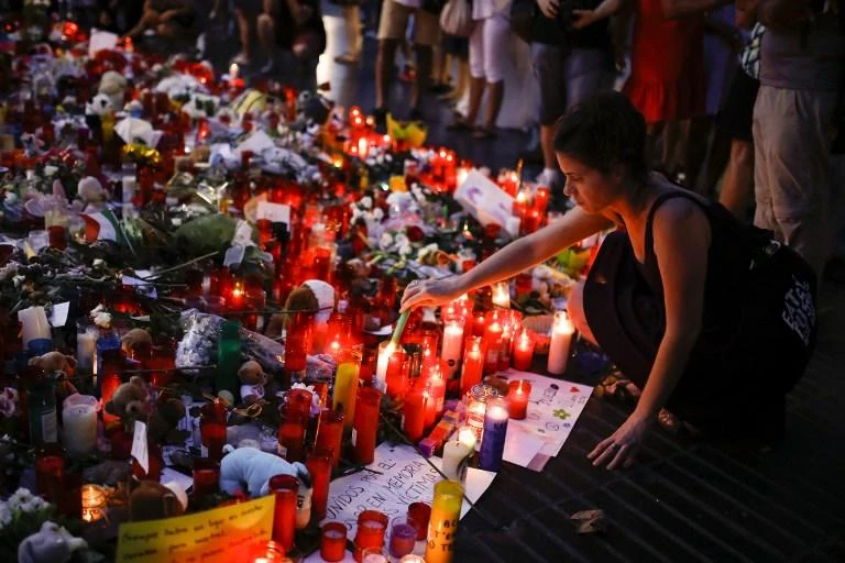 Tributes pile up on Las Rambas in Barcelona. (AFP)