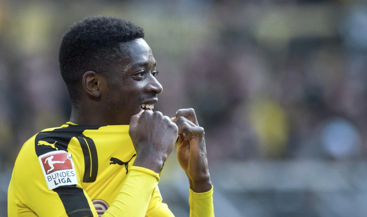In this file photo, Dortmund’s Ousmane Dembele attends the Bundesliga soccer match between Borussia Dortmund and 1. FC Cologne in Dortmund, on April 29, 2017. (dpa via AP)