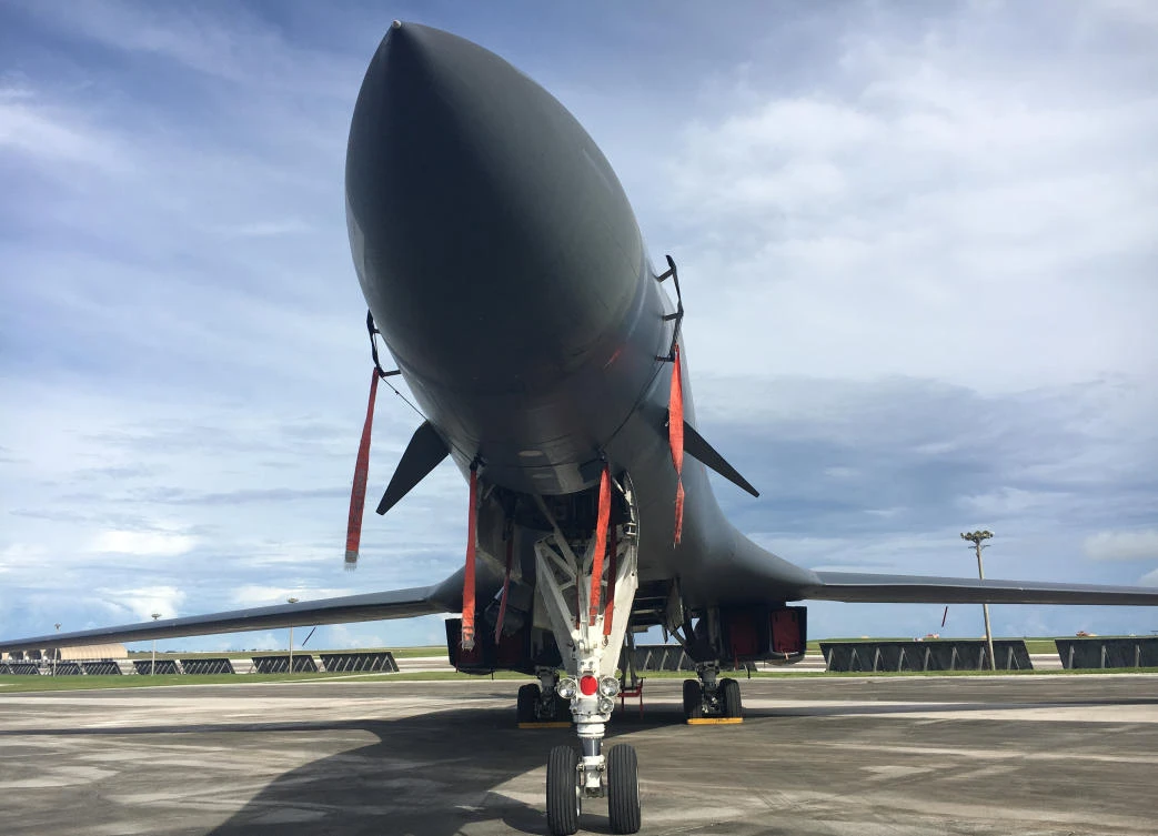 A U.S. military plane is pictured on the tarmac of Andersen Air Force base during a media tour, on the island of Guam, a U.S. Pacific Territory, August 17, 2017. (REUTERS)