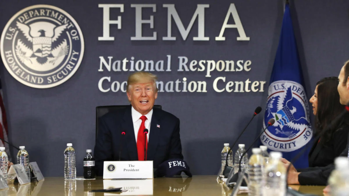 In this Aug. 4, 2017 file photo, President Donald Trump speaks at Federal Emergency Management Agency (FEMA) headquarters in Washington. (AP)