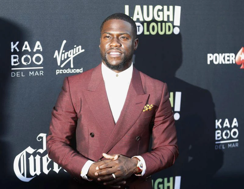 Kevin Hart poses at Kevin Hart’s ‘Laugh Out Loud’ new streaming video network launch event at the Goldstein Residence in Beverly Hills, California. (AP)