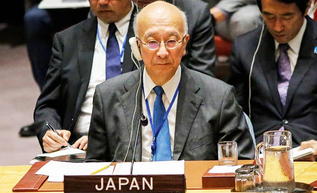 Japan's UN Ambassador Koro Bessho attends a UN Security Council emergency meeting over North Korea's latest missile launch on Tuesdayat UN Headquarters in New York. (AFP)