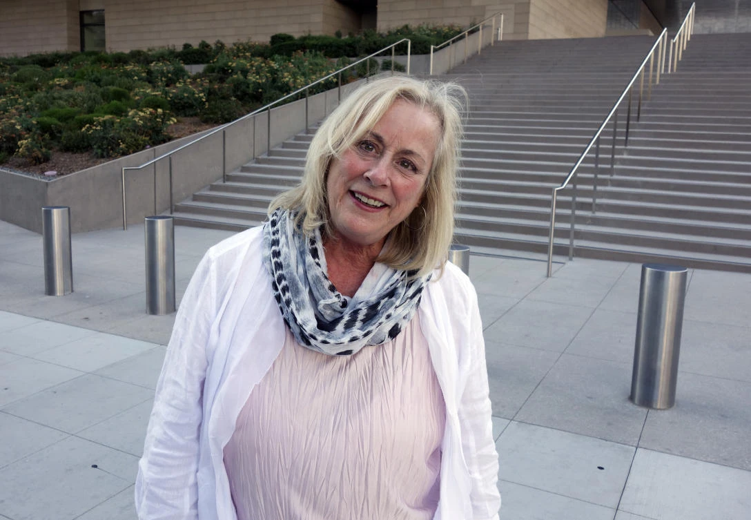 Gail Steinbeck, widow of Thomas Steinbeck, the son of author John Steinbeck, leaves federal court in downtown Los Angeles on Tuesday, Aug. 29, 2017. Waverly Scott Kaffaga, the late author's stepdaughter, not shown, says that film remakes of "The Grapes of Wrath" and "East of Eden" fell apart because the author's late son Thomas and Gail Steinbeck interfered with the projects. Kaffaga told jurors in Los Angeles federal court that long-running litigation has prevented her from making the most of Steinbeck's copyright. (AP)