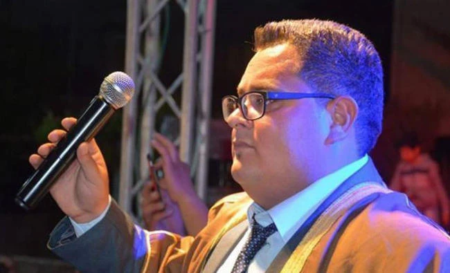 Palestinian wedding singer Mohammed Al-Barghouthi is shown performing in this photo posted on the Palestinian Prisoner Solidarity Network’s site, Samidoun.net. (Courtesy of Samidoun.net)