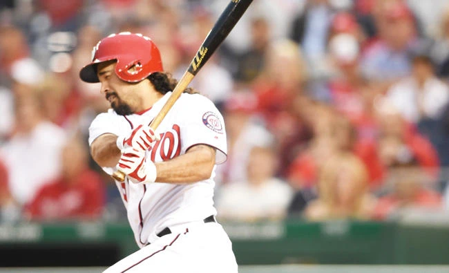 Anthony Rendon of the Washington Nationals singles in Daniel Murphy (not pictured) in the first inning during a baseball game against the Miami Marlins at Nationals Park on Tuesday in Washington, D.C.(AFP)