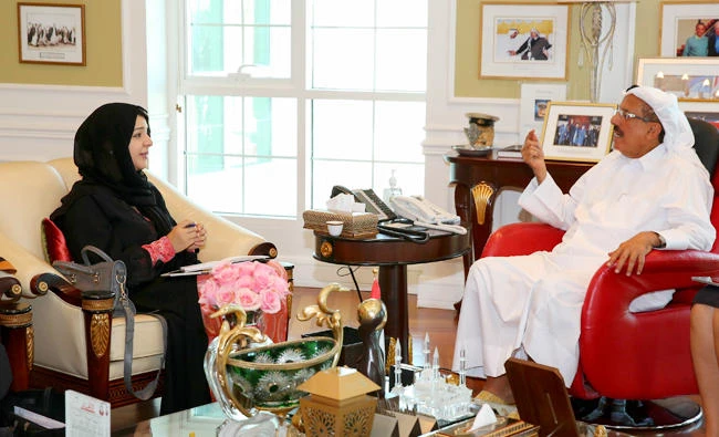 Reem Al-Hashimi, UAE minister of state and managing director for the Dubai World Expo 2020 Bid Committee, and Khalaf Ahmad Al-Habtoor, founding chairman, Al-Habtoor Group.