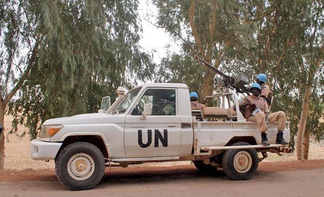 UN peacekeepers patrol in the northern town of Kouroume, Mali May 13, 2015.