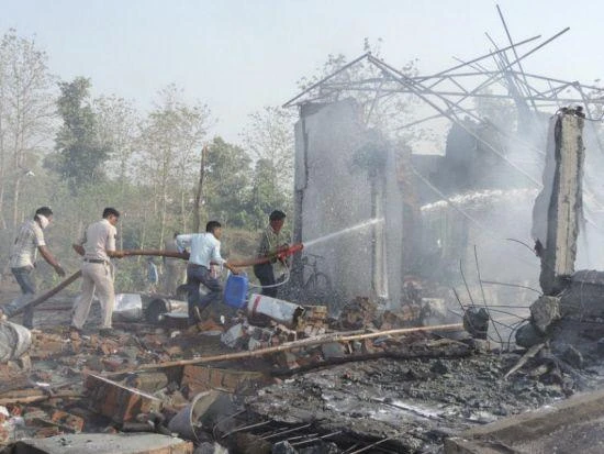 The fire broke out at the factory in Jharkhand state late Sunday after an explosion. (Photo courtesy: social media)