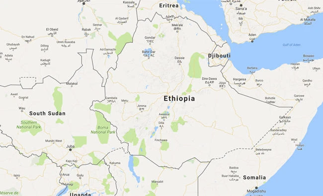 Google map showing Ethiopia and neighboring states.