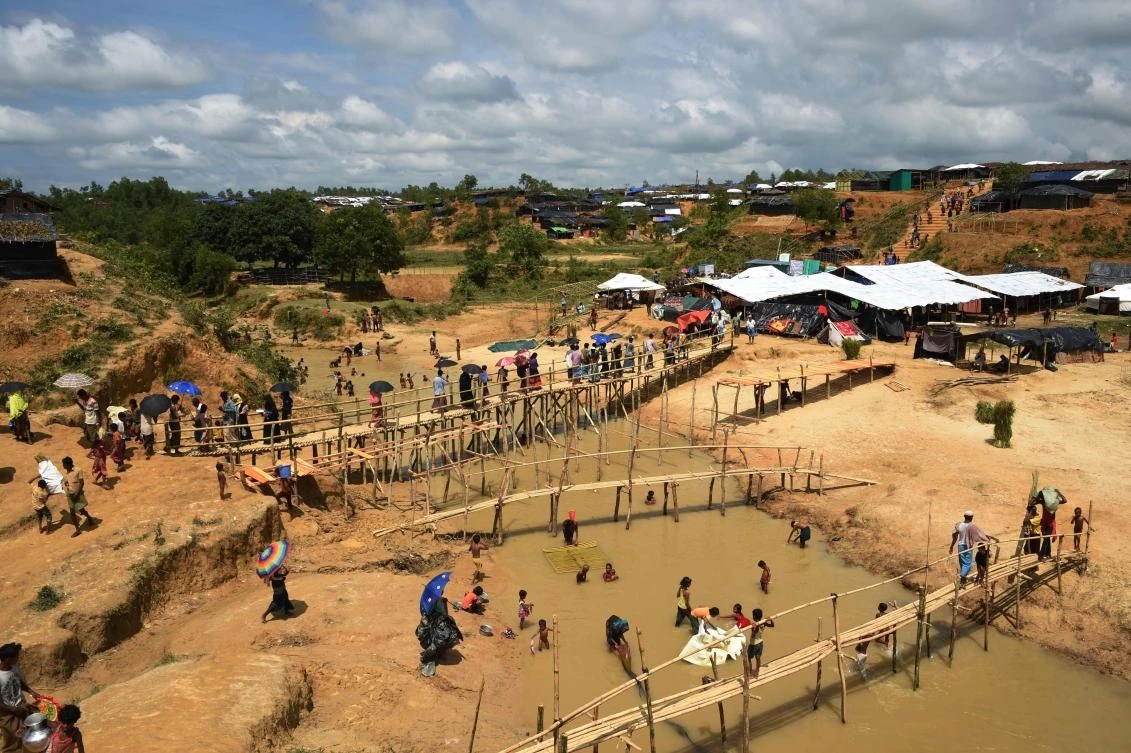 This photograph taken on September 24, 2017 shows a general view of the newly-expanded camp housing refugees from Myanmar known as Kutupalong Extension in Bangladesh’s Ukhia district. (AFP)