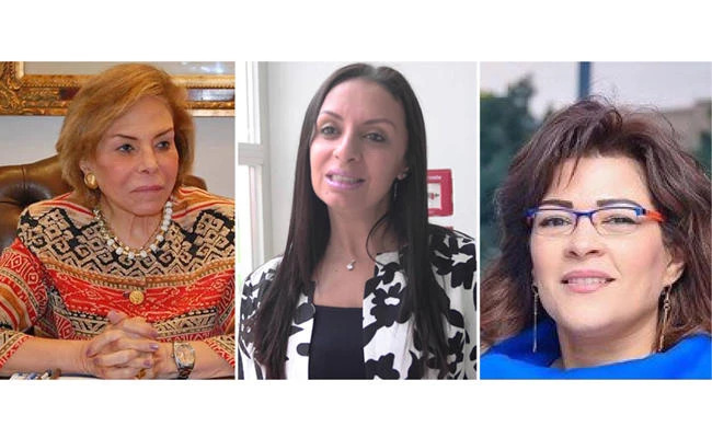 From left: Mervat Tallawy, director general of the Arab Women’s Organization; Maya Morsy, president of the National Council for Women in Egypt; and writer and poet Fatima Naoot. (Social media photos)